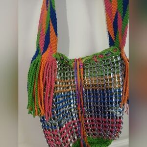 Colorful Woven Shoulder Bag with Silver Accents